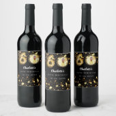 60e verjaardag zwart gouden sterren foto wijn etiket (Flessen)