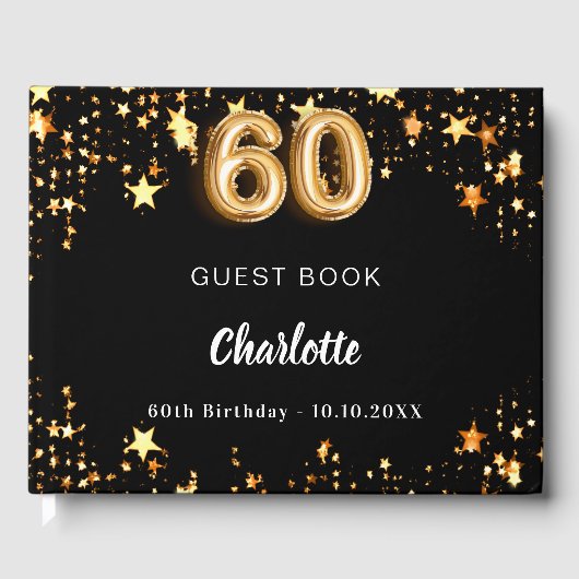 60e verjaardag zwart gouden sterren gastenboek (Voorkant)