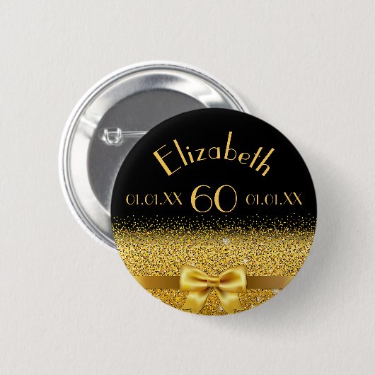60e verjaardag zwart goudmonogram ronde button 5,7 cm (Voorkant /achterkant)