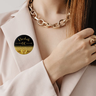 60e verjaardag zwart goudmonogram ronde button 5,7 cm