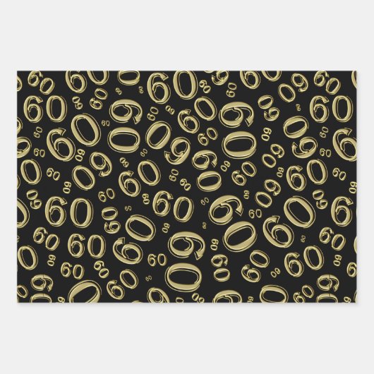 60e verjaardag zwart & goudnummerpatroon 60 inpakpapier vel (Voorkant)