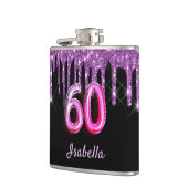60e verjaardag zwart paars glitter monogram heupfles (Links)