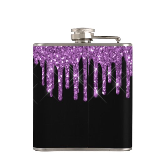 60e verjaardag zwart paars glitter monogram heupfles (Achterkant)