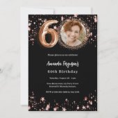 60e verjaardag zwart roos gouden fotosterren luxe kaart (Voorkant)