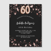 60e verjaardag zwart roos gouden sterren luxe magnetische uitnodiging (Voorkant)