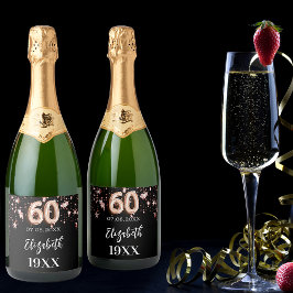 60e verjaardag zwart roos gouden sterren sparkling wijnetiket