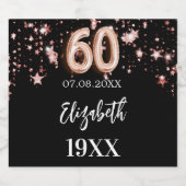 60e verjaardag zwart roos gouden sterren sparkling wijnetiket (Enkel label)