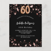 60e verjaardag zwart roos gouden sterren uitnodiging briefkaart (Voorkant)
