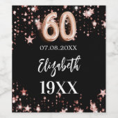 60e verjaardag zwart roos gouden sterren wijn etiket (Enkel label)