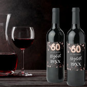 60e verjaardag zwart roos gouden sterren wijn etiket