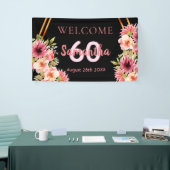 60e verjaardag zwart roze gouden bloemen spandoek (Beurs)