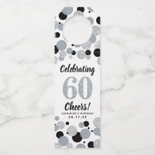 60e Verjaardag Zwart Roze Grijs Glitter Confetti Flessenhanger
