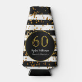 60e verjaardag | Zwart wit en goudglitter Flesjeskoeler (Voorkant)