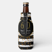 60e verjaardag | Zwart wit en goudglitter Flesjeskoeler (Fles Achterkant)