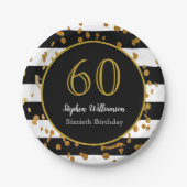 60e verjaardag | Zwart wit en goudglitter Papieren Bordje (Voorkant)