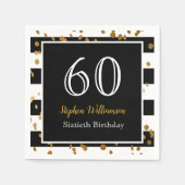 60e verjaardag | Zwart wit en goudglitter Servet (Voorkant)