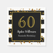 60e verjaardag | Zwart wit en goudglitter Servet (Voorkant)