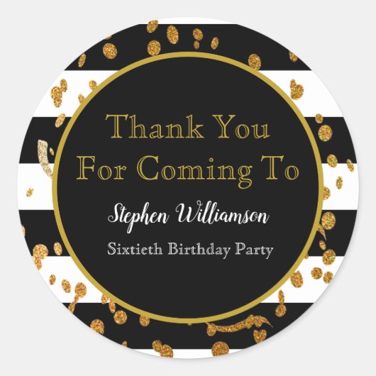 60e verjaardag | Zwart wit goud Hartelijk dank Ronde Sticker (Voorkant)