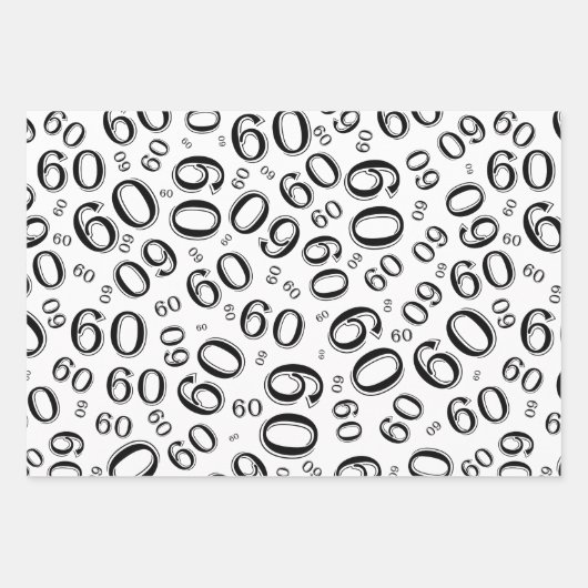 60e verjaardag zwart/wit Random Number Pattern 60 Inpakpapier Vel (Voorkant 2)