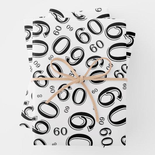 60e verjaardag zwart/wit Random Number Pattern 60 Inpakpapier Vel (In situ)