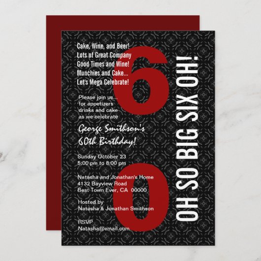 60e verjaardag zwart wit rood OH ZO GROTE ZES OH! Kaart (Voorkant / Achterkant)