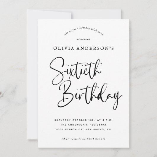 60e verjaardag | Zwart-wit typografie Kaart (Voorkant)