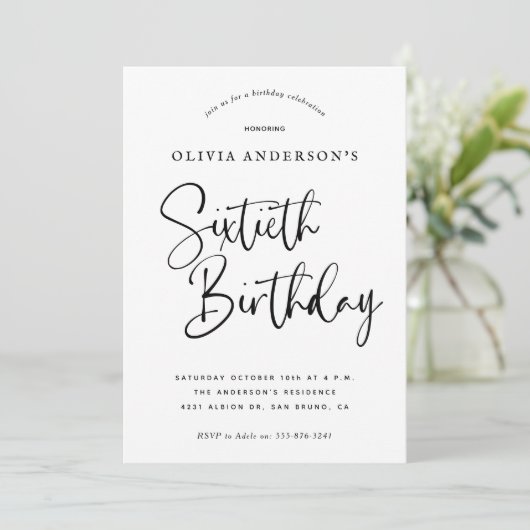 60e verjaardag | Zwart-wit typografie Kaart (Staand voorkant)