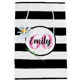 60e verjaardag zwart-witte strepen medium cadeau medium cadeauzakje (Voorkant)