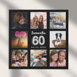 60e verjaardag zwart zilver foto collage imitatie canvas print<br><div class="desc">Een unieke gave voor een 60ste verjaardag, die haar leven viert met een collage van acht van je eigen foto's, afbeeldingen. Pas haar naam en een datum aan en voeg deze toe. Een zwarte achtergrond. De naam wordt geschreven met een modern handgeschreven stijlmanuscript, aantal 60 met een faux zilveren ballonstijldoopvont....</div>