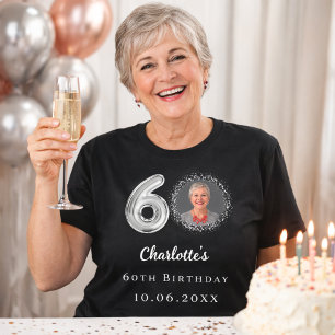 60e verjaardag zwart zilver foto t-shirt
