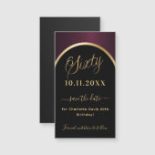 60e verjaardag zwarte bordeaux Save the Date magne (Voorkant / Achterkant)