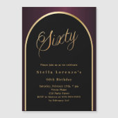 60e verjaardag zwarte Bourgondische gouden boog lu Magnetische Uitnodiging (Voorkant)