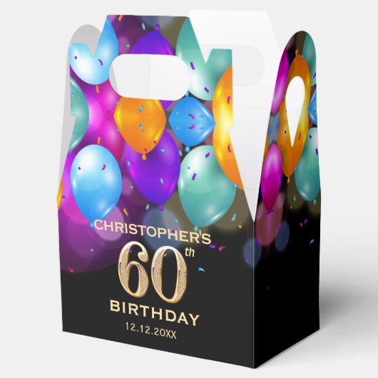 60e verjaardag Zwarte en gouden ballonnen Bedankdoosjes (Geopend)