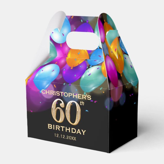 60e verjaardag Zwarte en gouden ballonnen Bedankdoosjes (Voorkant Zijde)