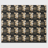 60e verjaardag zwarte en gouden ballonnen cadeaupapier (Vlak)