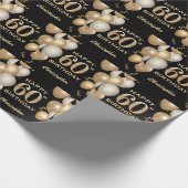 60e verjaardag zwarte en gouden ballonnen cadeaupapier (Hoek)
