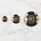 60e verjaardag Zwarte en gouden ballonnen Confetti (Voorkanten)