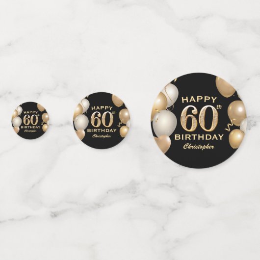 60e verjaardag Zwarte en gouden ballonnen Confetti (Achterkanten)