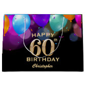 60e verjaardag Zwarte en gouden ballonnen Groot Cadeauzakje (Voorkant)
