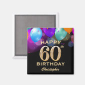 60e verjaardag Zwarte en gouden ballonnen Magneet (Voorkant / Achterkant)