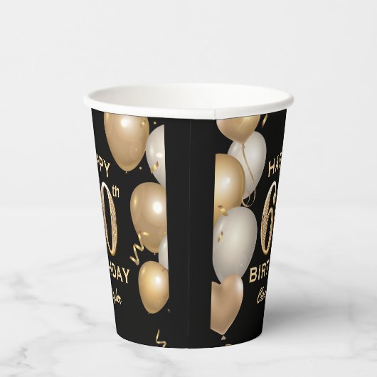 60e verjaardag Zwarte en gouden ballonnen Papieren Bekers (Rechts)