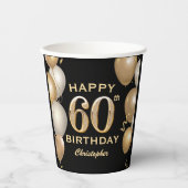 60e verjaardag Zwarte en gouden ballonnen Papieren Bekers (Voorkant)