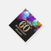 60e verjaardag Zwarte en gouden ballonnen Servet (Hoek)