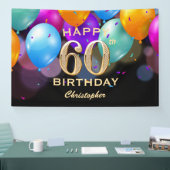 60e verjaardag Zwarte en gouden ballonnen Spandoek (Beurs)