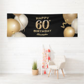 60e verjaardag Zwarte en gouden ballonnen Spandoek (Insitu)