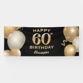 60e verjaardag Zwarte en gouden ballonnen Spandoek (Horizontaal)