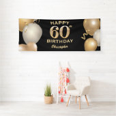 60e verjaardag Zwarte en gouden ballonnen Spandoek (Insitu)