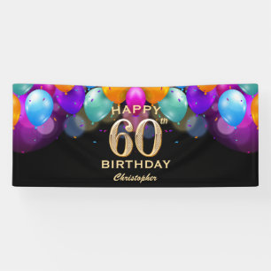 60e verjaardag Zwarte en gouden ballonnen Spandoek