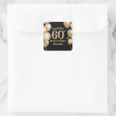 60e verjaardag Zwarte en gouden ballonnen Vierkante Sticker (Tas)