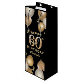 60e verjaardag Zwarte en gouden ballonnen Wijn Cadeautas (Achterkant Gekanteld)